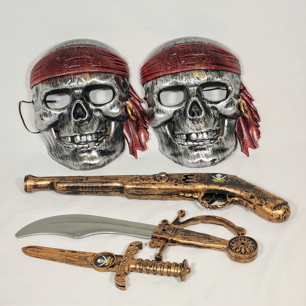 Two Halloween Pirate Skeleton Masks & Accessories!